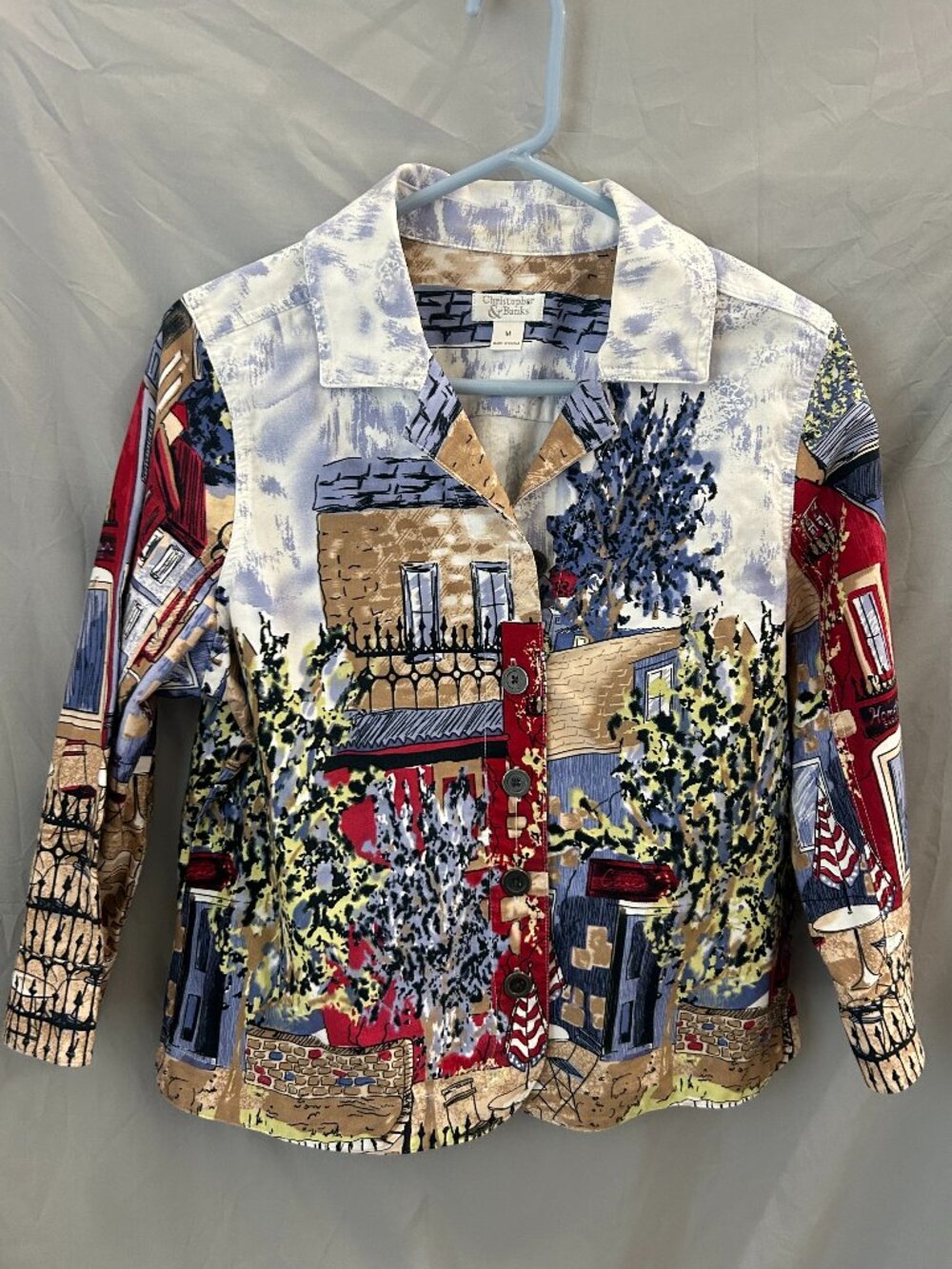 Christopher & Banks Little Town Design Button Down Top Women's Size Medium